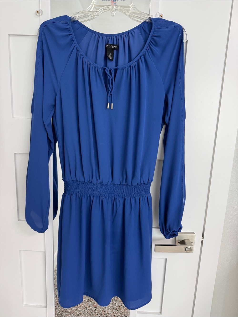 White House Black Market Royal Blue Long-Sleeve Smocked-Waist Dress